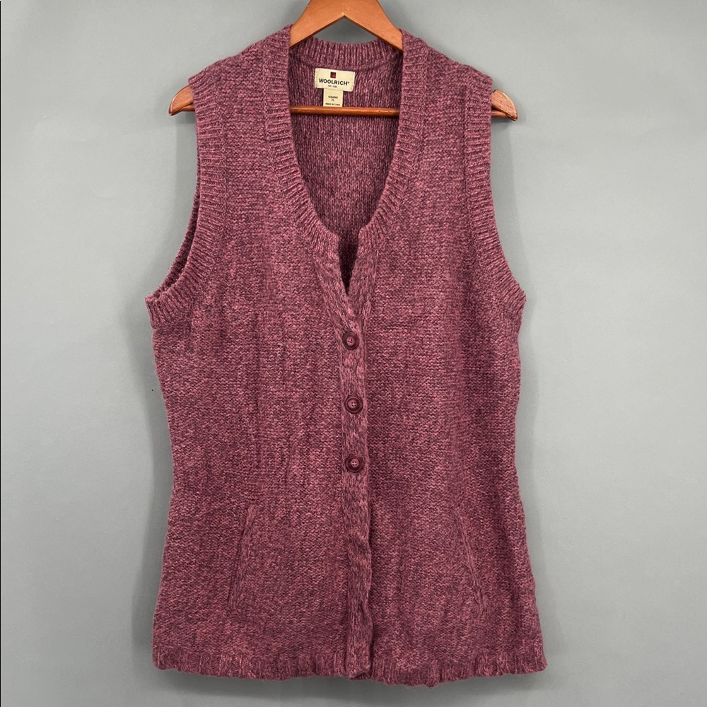 Woolrich Sweater Cardigan‎ Vest Womens Size XL Pink Purple Sleeveless Wool Blend